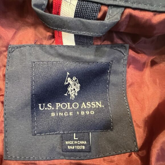 U.S. Polo Assn Navy Jacket Men’s L Preppy Windbreaker Burgundy Lining Pocket - Picture 4 of 16